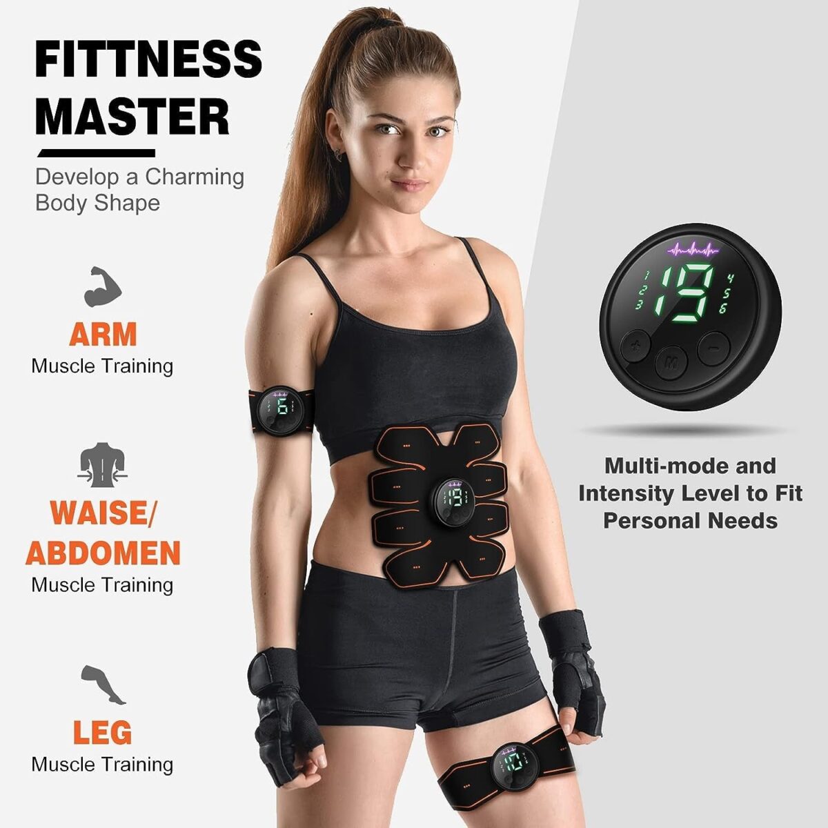 Grexemin ABS Stimulator Workout Equipment, Ab Machine USB Rechargeable Gear for Abdomen/Arm/Leg, Strength Training Equipment for Men and Women