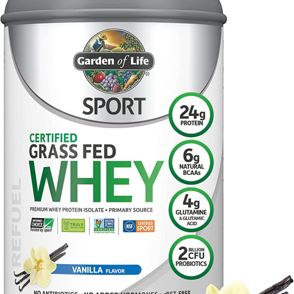 Garden of Life Sport Whey Protein Powder Chocolate, Premium Grass Fed Whey Protein Isolate plus Probiotics for Immune System Health, 24G Protein, Non GMO, Gluten Free, Cold Processed - 20 Servings