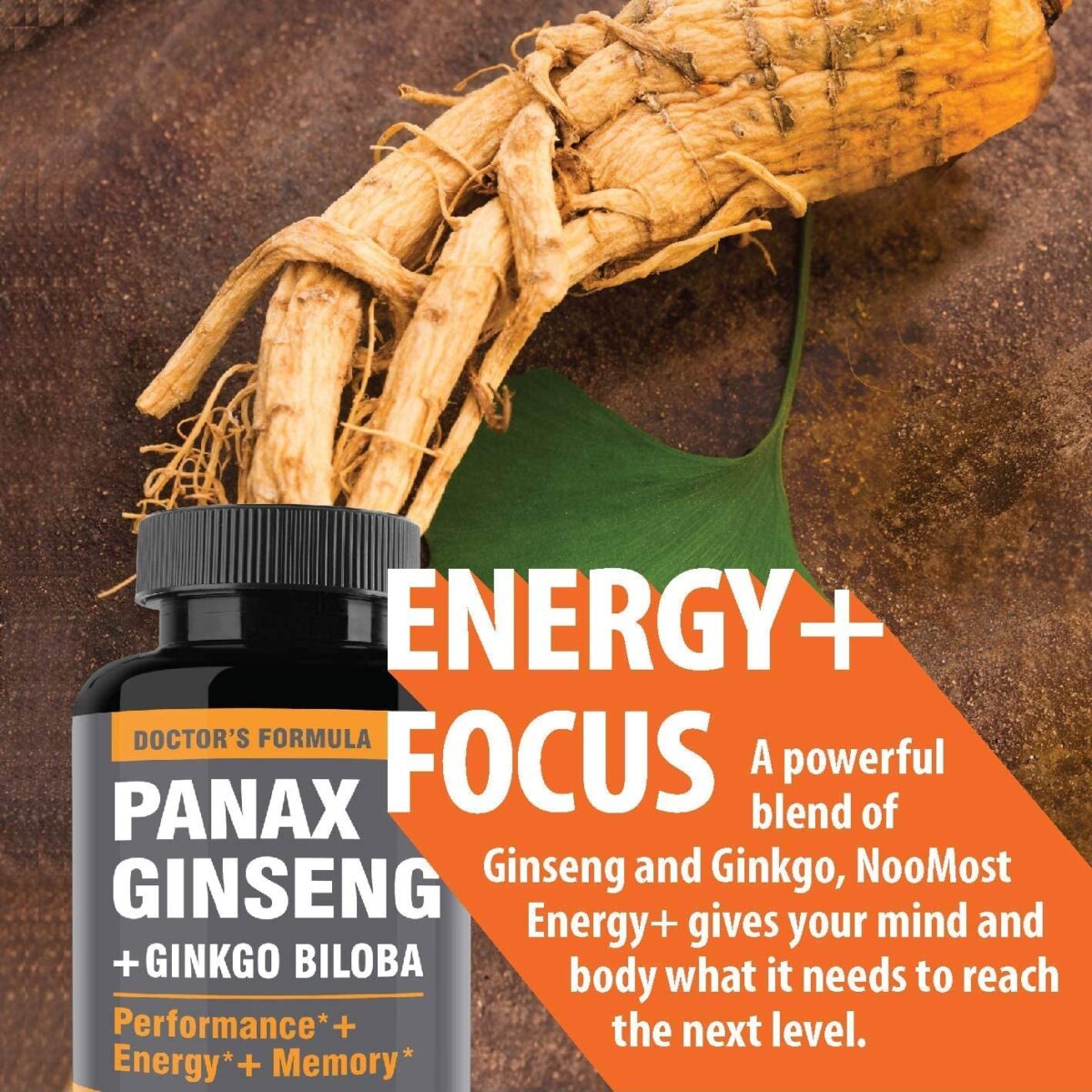 Authentic Korean Red Panax Ginseng + Ginkgo Biloba, 120 Vegan Capsules, Ginseng Root Extract Powder 1000Mg (10% Ginsenosides) + Gingko Biloba 60Mg, Energy and Focus Pills for Men and Women by Noomost