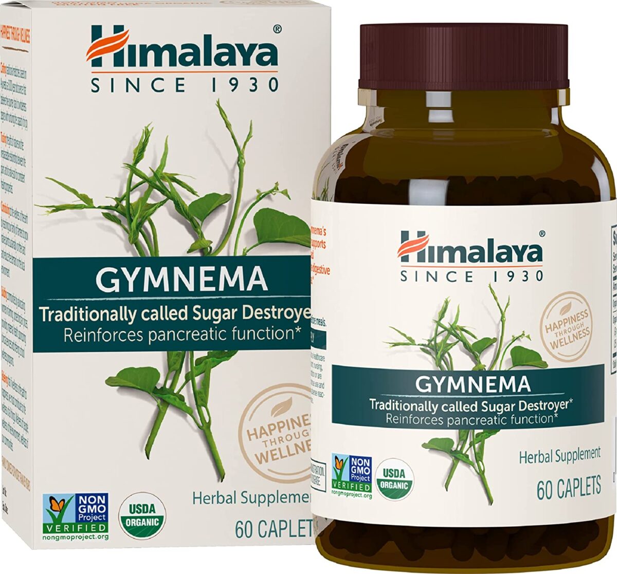 Himalaya Organic Gymnema Sylvestre for Glucose Metabolism, 700 Mg, 60 Caplets, 1 Month Supply, 1 Pack