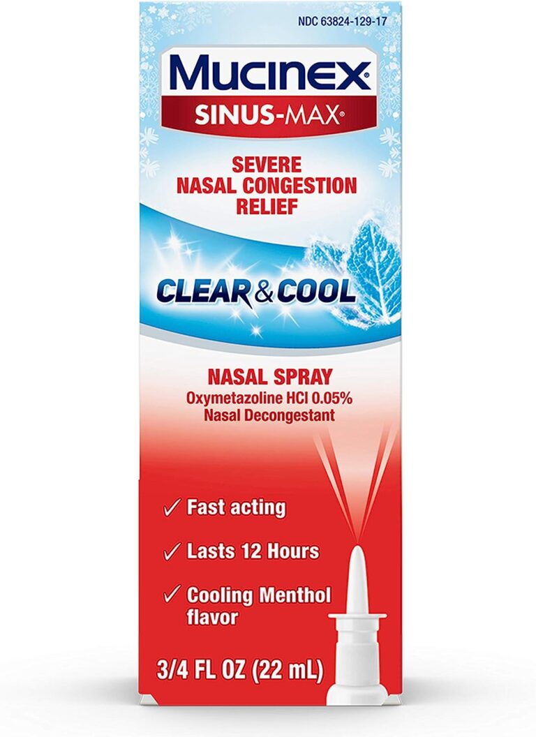 Mucinex Sinus-Max Severe Nasal Congestion Relief Clear & Cool Nasal Spray, 0.75 Fl. Oz., Lasts 12 Hours, Fast Acting, Cooling Menthol Flavor