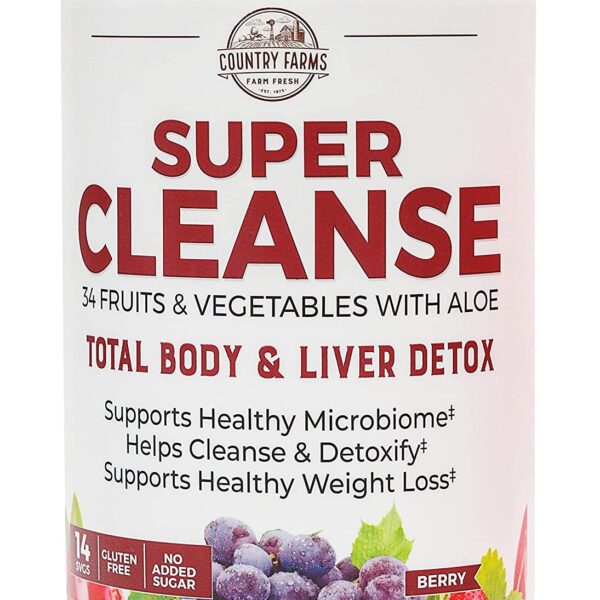 Country Farms Super Cleanse, Super Juice Cleanse, Supports Healthy Digestive System, 34 Fruits and Vegetables with Aloe, Promotes Natural Detoxification, Drink Powder, 14 Servings, 9.88 Ounce