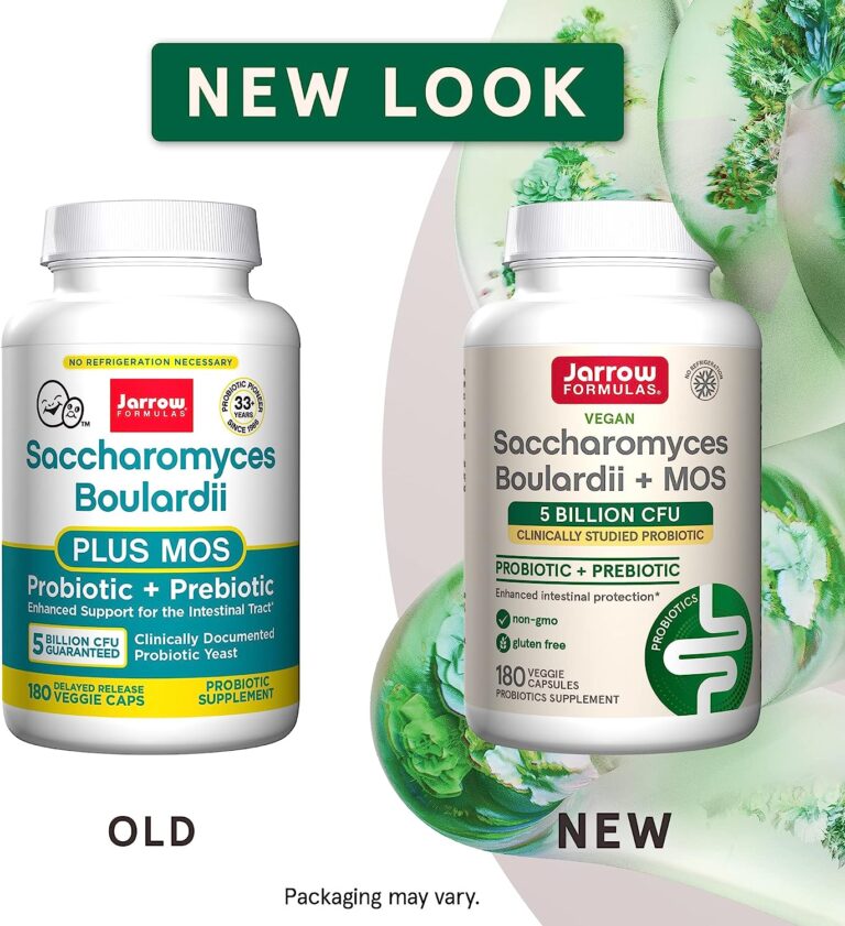 Jarrow Formulas Saccharomyces Boulardii + MOS - Clinically Studied Probiotic + Prebiotic Supplement - 5 Billion CFU - 180 Servings (Veggie Caps) - Enhanced Intestinal Tract Support & Protection