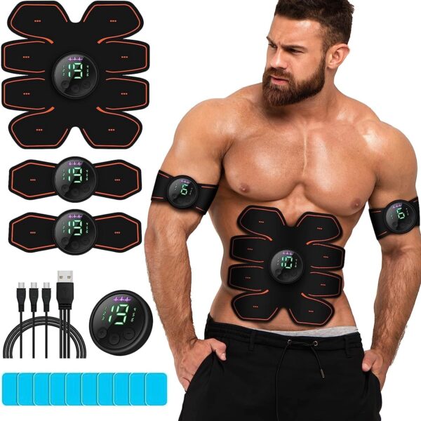 Grexemin ABS Stimulator Workout Equipment, Ab Machine USB Rechargeable Gear for Abdomen/Arm/Leg, Strength Training Equipment for Men and Women