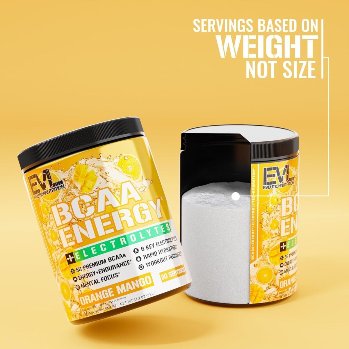 "Maximize Muscle Recovery and Endurance with EVL Bcaas Amino Acids Powder - Energize Your Workouts and Enhance Lean Growth - Refreshing Orange Mango Flavor"