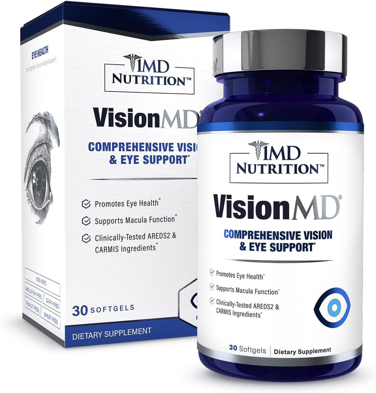 1MD Nutrition Visionmd Eye Vitamin CARMIS - Eye Supplement for Adults - with Optilut Lutein & Zeaxanthin - Supports Vision Health Care, Everyday Eye Strain, & Occasional Dry Eye - 30 Softgels