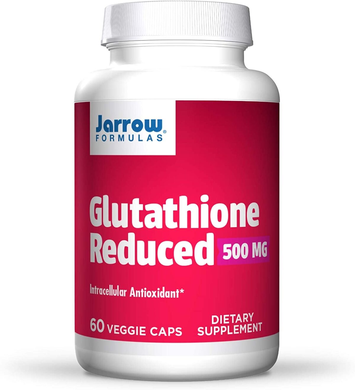 Jarrow Formulas Glutathione Reduced 500 Mg - 60 Veggie Caps - Pharmaceutical Grade Glutathione - Intracellular Antioxidant - Bolsters Regeneration of Vitamin C & E Levels in Body - 60 Servings