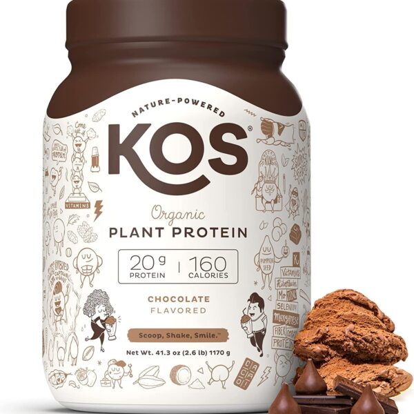 KOS Vegan Protein Powder, Chocolate - Low Carb Pea Protein Blend - Plant Based Protein Powder - USDA Organic, Keto, Gluten, Soy & Dairy Free - Meal Replacement for Women & Men - 30 Servings