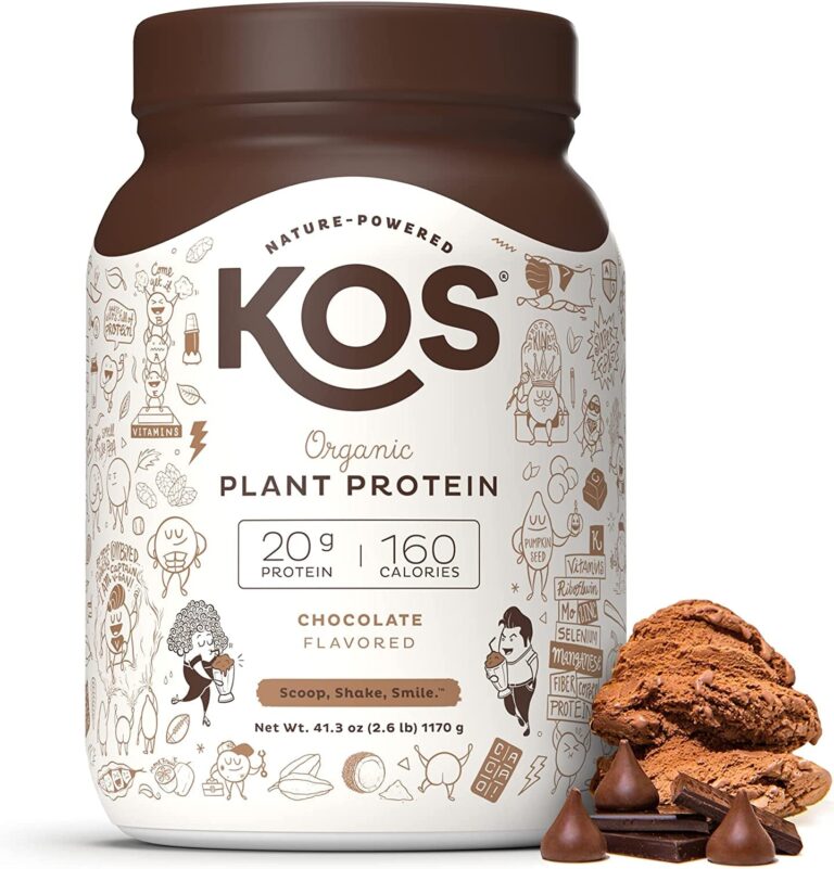 KOS Vegan Protein Powder, Chocolate - Low Carb Pea Protein Blend - Plant Based Protein Powder - USDA Organic, Keto, Gluten, Soy & Dairy Free - Meal Replacement for Women & Men - 30 Servings