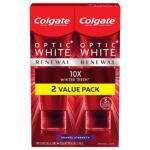 Colgate Optic White Renewal Teeth Whitening Toothpaste, Enamel Strength, 3 Oz Tube, 2 Pack