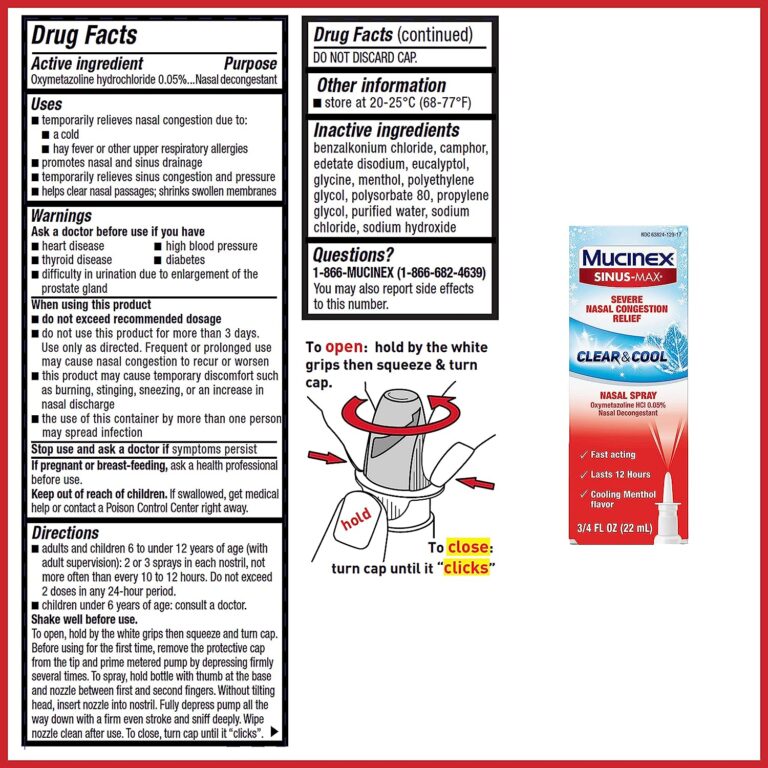 Mucinex Sinus-Max Severe Nasal Congestion Relief Clear & Cool Nasal Spray, 0.75 Fl. Oz., Lasts 12 Hours, Fast Acting, Cooling Menthol Flavor