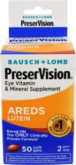 Bausch + Lomb Preservision with Lutein Eye Vitamin & Mineral Supplement, 50 Count Soft Gels