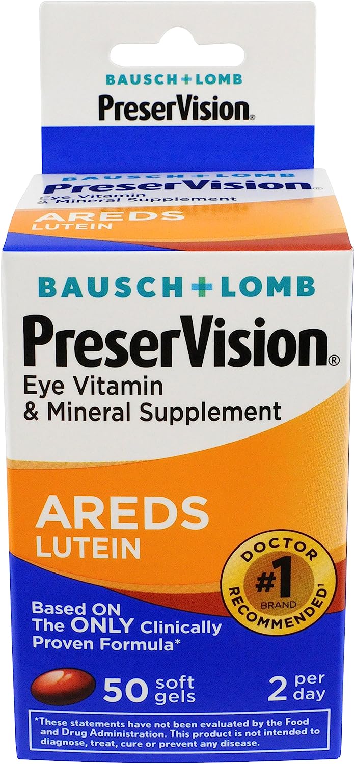 Bausch + Lomb Preservision with Lutein Eye Vitamin & Mineral Supplement, 50 Count Soft Gels