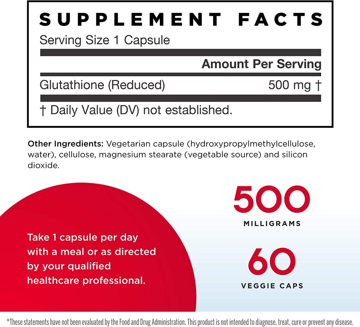 Jarrow Formulas Glutathione Reduced 500 Mg - 60 Veggie Caps - Pharmaceutical Grade Glutathione - Intracellular Antioxidant - Bolsters Regeneration of Vitamin C & E Levels in Body - 60 Servings