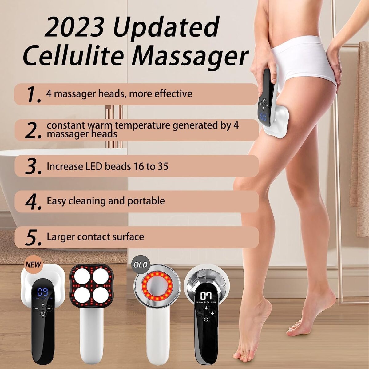 CXGRISE Upgraded Cellulite Massager 4 in 1 Stretch Marks Remover Body Beauty Machine for Belly Thigh Hip Leg (White)