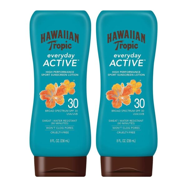 "Sun-Kissed Protection: Hawaiian Tropic SPF 30 Everyday Active Lotion Sunscreen Twin Pack"