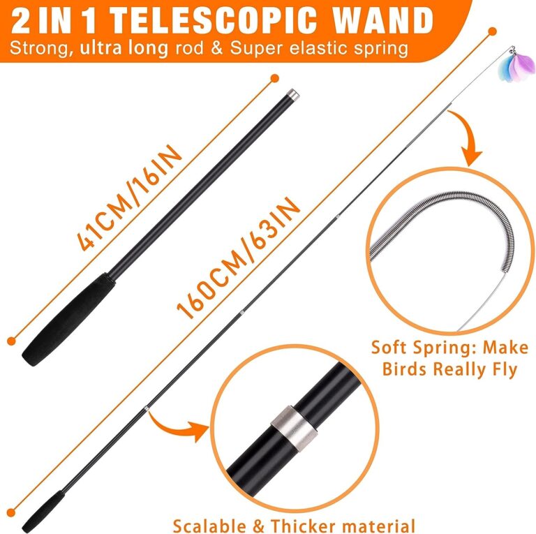 JXFUKAL 2023 Latest Cat Toys, 2 in 1 Spring Cat Wand Toy with 2PCS Ultra-Long Cat Teaser, 4PCS Spring Steel Wire & 5PCS Feather Refills for Kitty Kitten Indoor Cats Cat Accessories