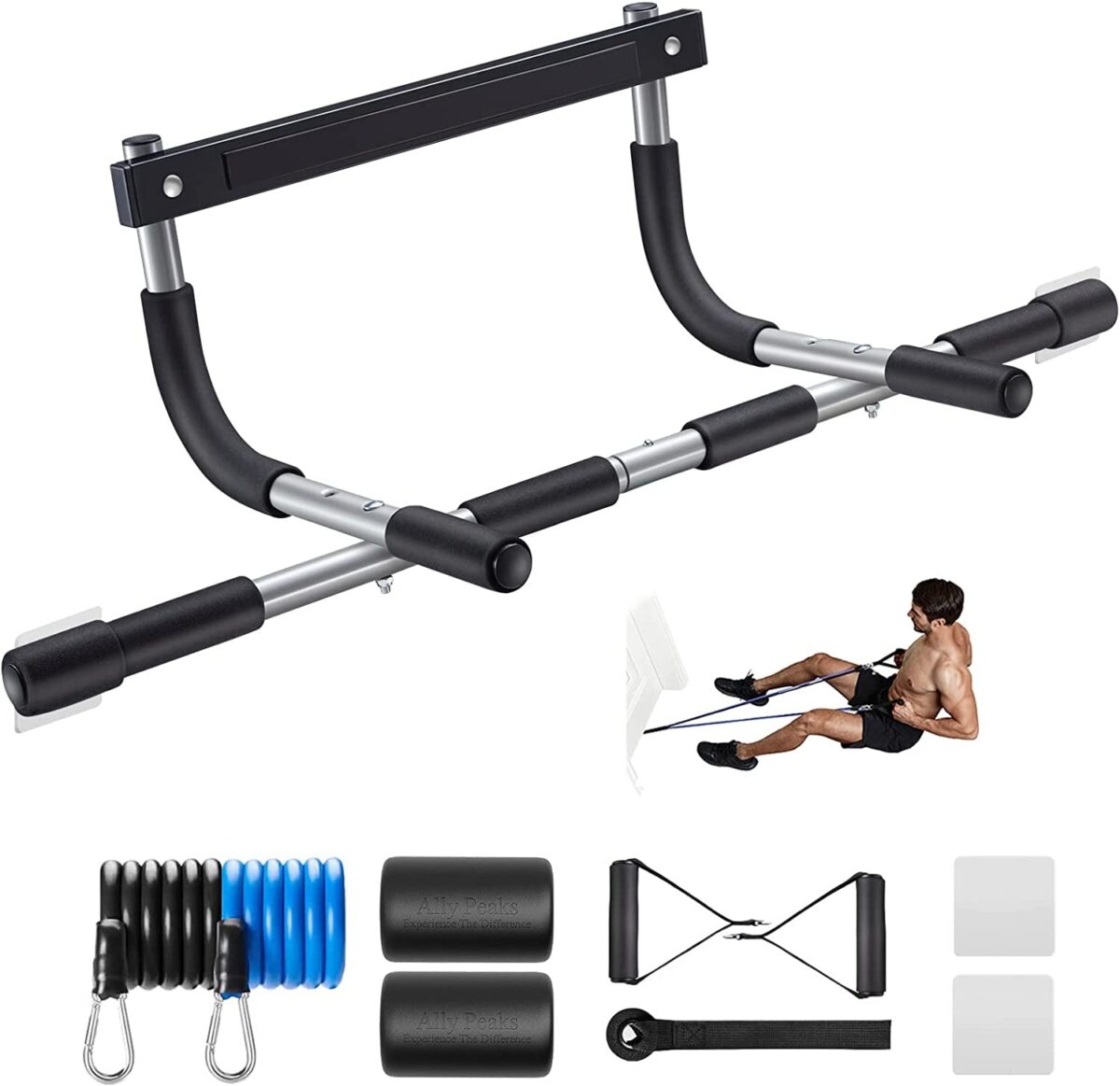 Ally Peaks Pull up Bar for Doorway | Thickened Steel Max Limit 440 Lbs Upper Body Fitness Workout Bar| Multi-Grip Strength for Doorway | Indoor Chin-Up Bar Fitness Trainer for Home Gym Portable