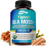 Organic Irish Sea Moss 1600Mg, 120 Capsules plus Bladderwrack & Burdock - Prebiotic Super Food - Immune System & Digestive Health - Thyroid, Healthy Skin, Keto Detox, Gut, Joint Support