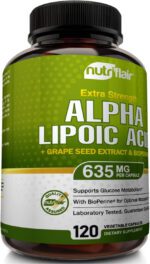 "Powerful Antioxidant Formula with Alpha Lipoic Acid, Grape Seed Extract, and Bioperine - Boost Your Health with Nutriflair's Premium Dietary Supplement - 120 Easy-to-Swallow Vegetarian Capsules"