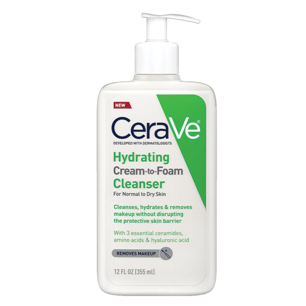 CeraVe Hydrating Cream-to-Foam Cleanser, Makeup Remover & Face Wash, with Hyaluronic 12 fl. oz /354ml