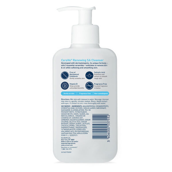 CeraVe Salicylic Acid Cleanser 8 Fl. oz/237ml – Renewing Exfoliating Face Wash with Vitamin D for Rough & Bumpy Skin - The Original CeraVe Imported from USA