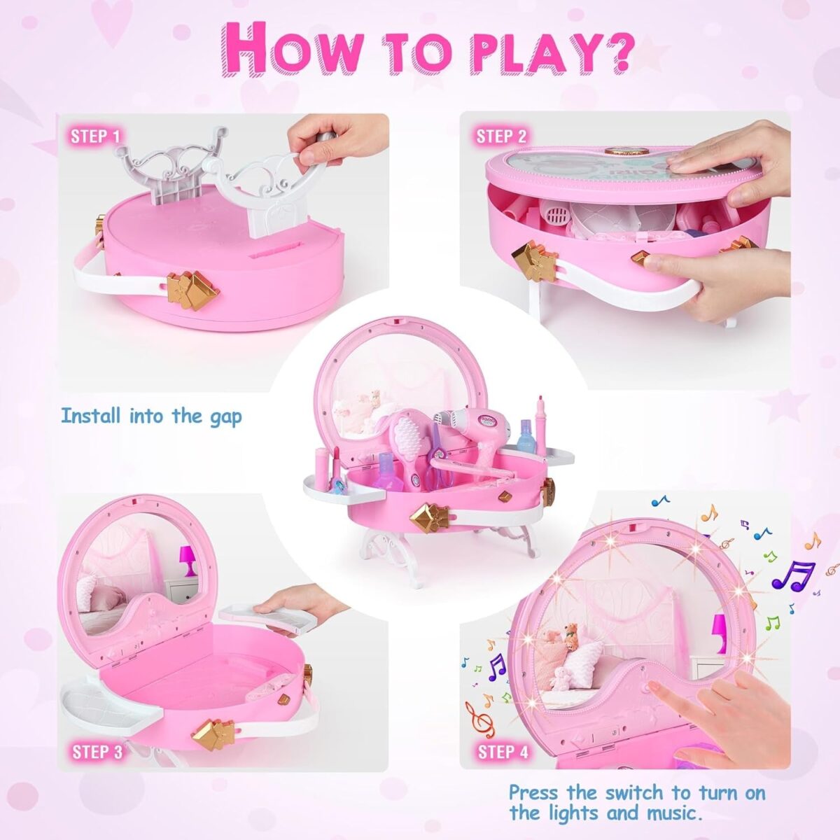 "Enchanting Little Princess Vanity Set - Magical Lights, Music, and Real Mirror! Perfect Gift for Girls 3-7 Years Old - Ideal for Birthdays, Christmas, and Festivals!"