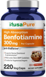 Benfotiamine 300Mg per Veggie Caps 220 Count (Non-Gmo, Vegan) Bioperine