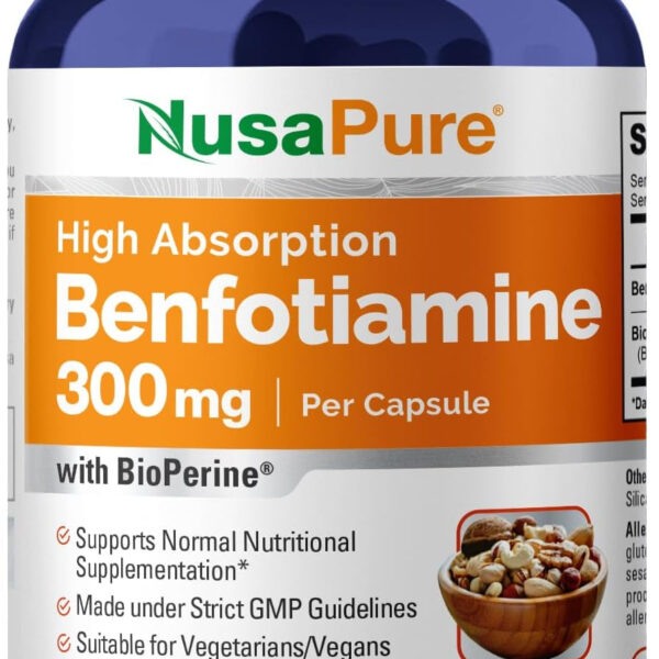 Benfotiamine 300Mg per Veggie Caps 220 Count (Non-Gmo, Vegan) Bioperine