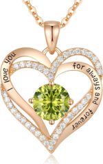 "Eternal Love Heart Pendant Necklace - 925 Sterling Silver with Birthstone Zirconia - Perfect Anniversary, Birthday, or Christmas Gift for Wife, Mom, Girlfriend, or Her"