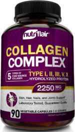 Multi Collagen Peptides Pills 2250MG, 90 Capsules - Type I, II, III, V, X - Premium Collagen Complex - Hydrolyzed Protein Supplement for Anti-Aging, Healthy Joints, Hair, Skin, and Nails