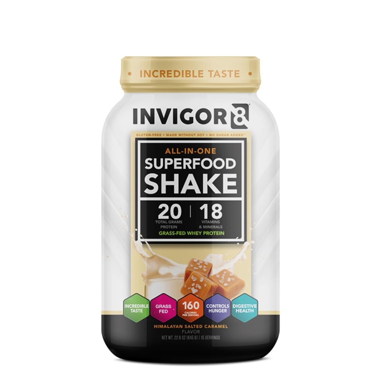 "Boost Your Health with INVIGOR8 Superfood Protein Shake - Gluten-Free Meal Replacement Shake with Immunity Boosters, Probiotics, and Omega 3 (645 Grams) - Indulge in the Delicious French Vanilla Flavor!"