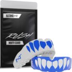 2 Pack Nxtrnd Rush Mouth Guard Sports, Professional Mouthguards for Boxing, Jiu Jitsu, MMA, Wrestling, Football, Lacrosse, and All Sports, Fits Adults, Youth, and Kids 11+ (B&W Fang)