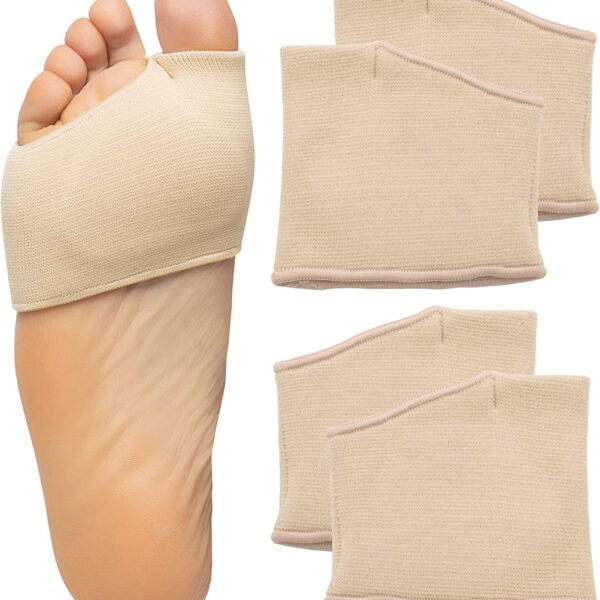 "Ultimate Foot Pain Relief: Zentoes Metatarsal Pads - Say Goodbye to Ball of Foot Pain, Sesamoiditis, and More! Includes 2 Pairs of Comfortable Fabric Sleeves with Gel Inserts for Men and Women (Medium, Beige)"