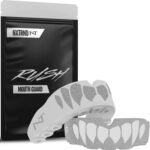 2 Pack Nxtrnd Rush Mouth Guard Sports, Professional Mouthguards for Boxing, Jiu Jitsu, MMA, Wrestling, Football, Lacrosse, and All Sports, Fits Adults, Youth, and Kids 11+ (B&W Fang)