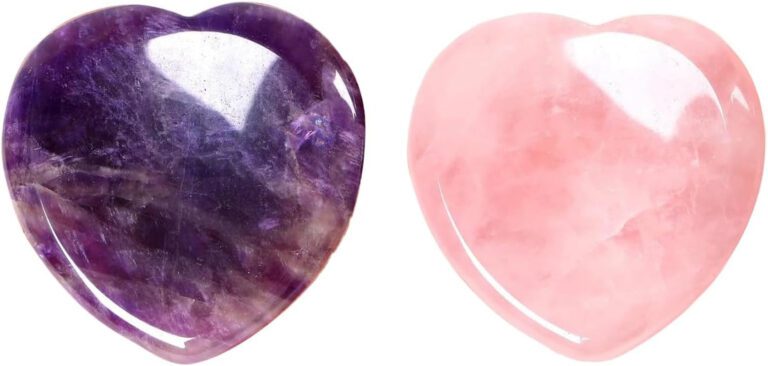 "Love and Harmony: Set of 2 Heart Shaped Healing Crystals - Rose Quartz and Amethyst - Perfect for Stress Relief, Meditation, and Reiki - Ideal Gift for Women"