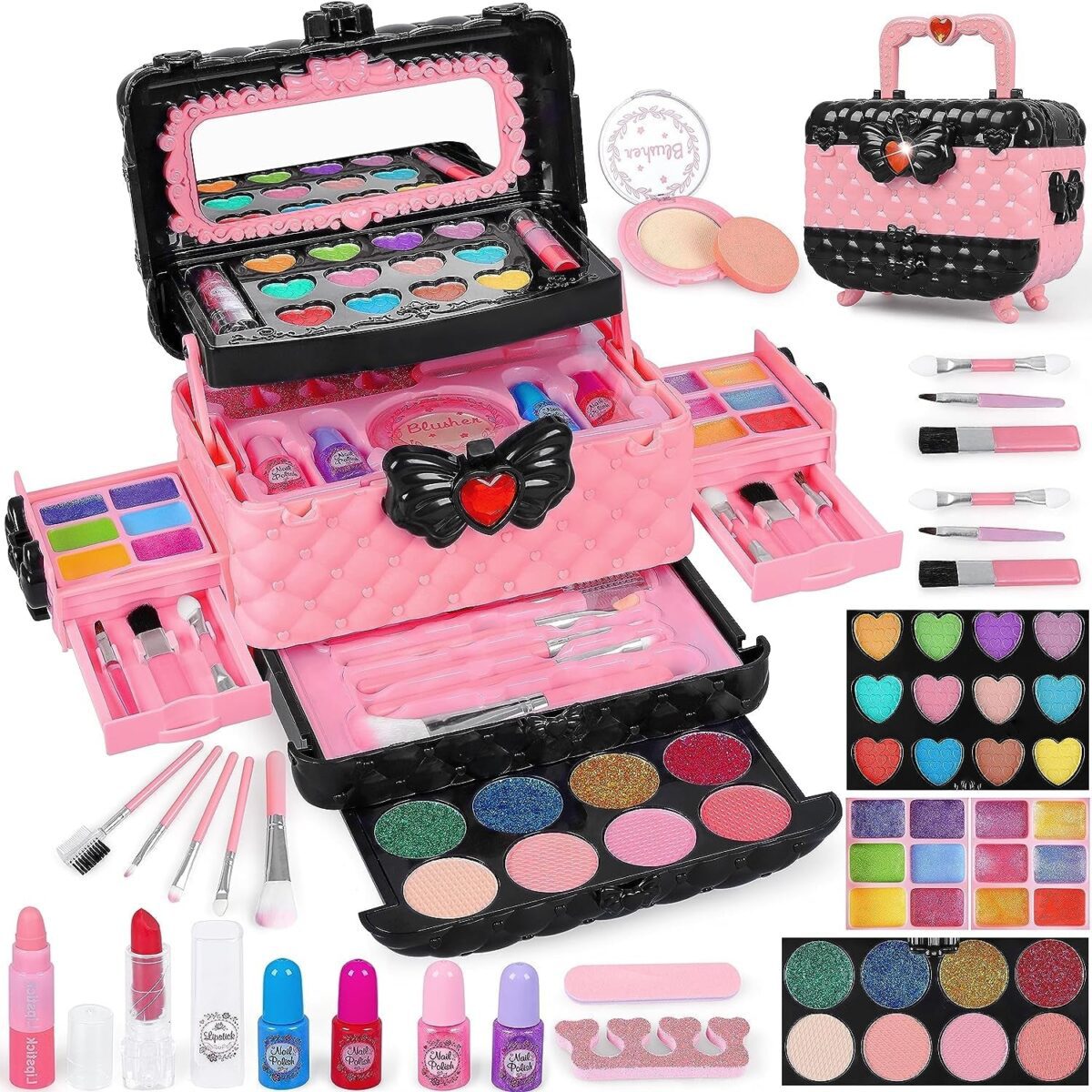 "Princess Glamour: 54-Piece Washable Makeup Kit for Girls - Safe & Non-Toxic - Perfect Birthday Gift for Young Fashionistas (Pink)"