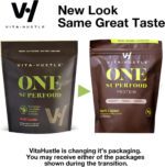 "Boost Your Health with Vitahustle Superfood Plant Protein & Greens Shake - Packed with Probiotics, Ashwagandha, and Essential Vitamins for a Delicious and Nutritious Meal Replacement - Indulge in the Rich and Decadent Chocolate Cacao Flavor!"