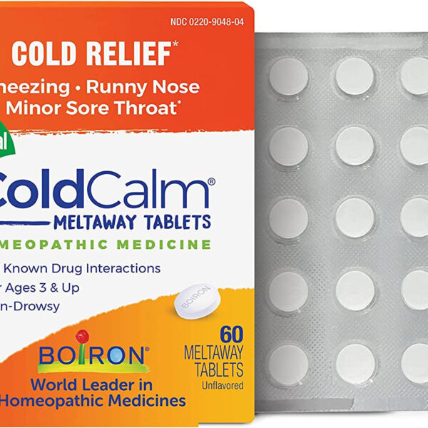 Boiron Coldcalm Tablets for Relief of Common Cold Symptoms Such as Sneezing, Runny Nose, Sore Throat, and Nasal Congestion - Non-Drowsy - 60 Count