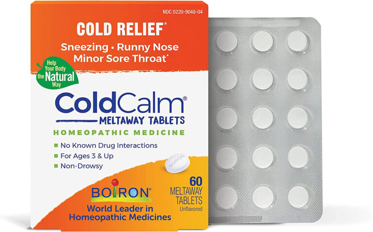 Boiron Coldcalm Tablets for Relief of Common Cold Symptoms Such as Sneezing, Runny Nose, Sore Throat, and Nasal Congestion - Non-Drowsy - 60 Count