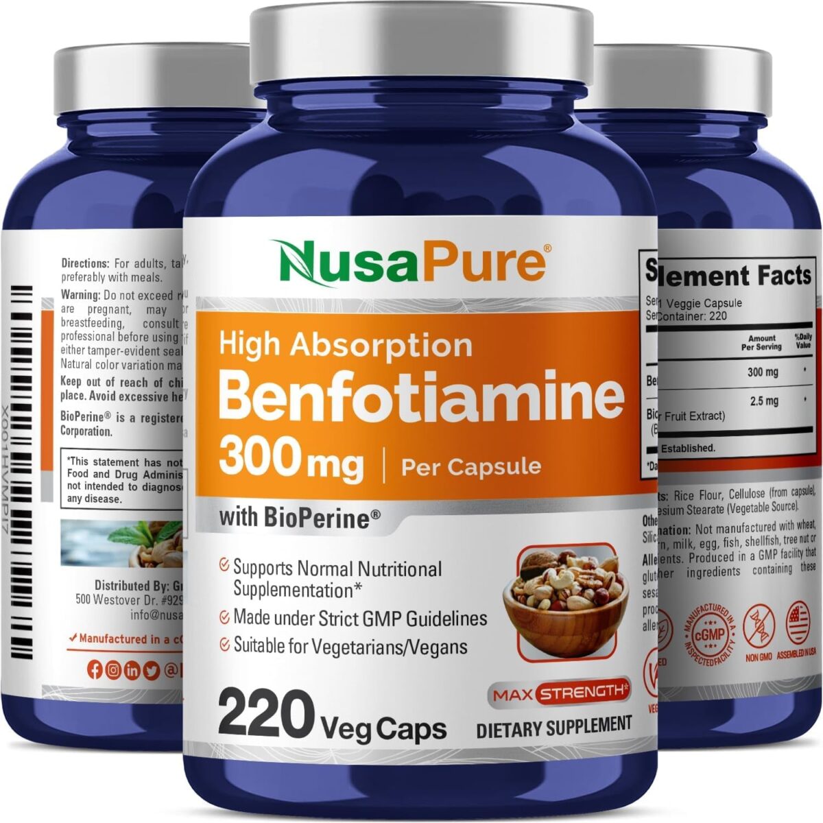 Benfotiamine 300Mg per Veggie Caps 220 Count (Non-Gmo, Vegan) Bioperine