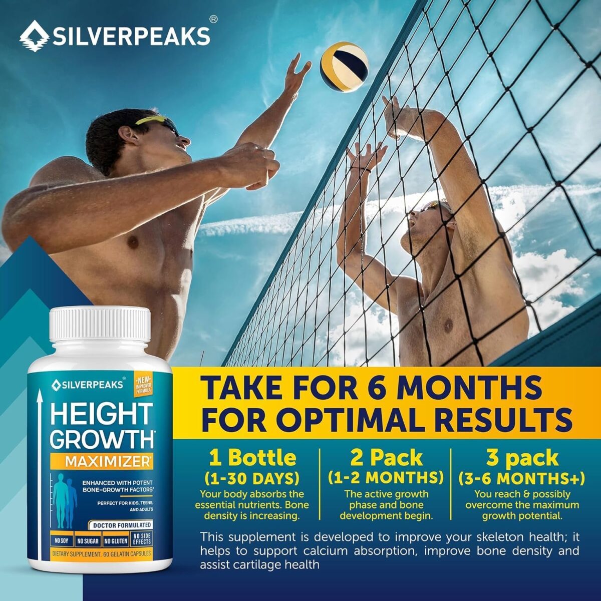 Growth Capsules to Grow Taller - Height Growth Maximizer with Calcium for Bone Strength - Made in USA - Natural Get Taller Supplement to Increase Bone Growth - Free of Growth Hormone