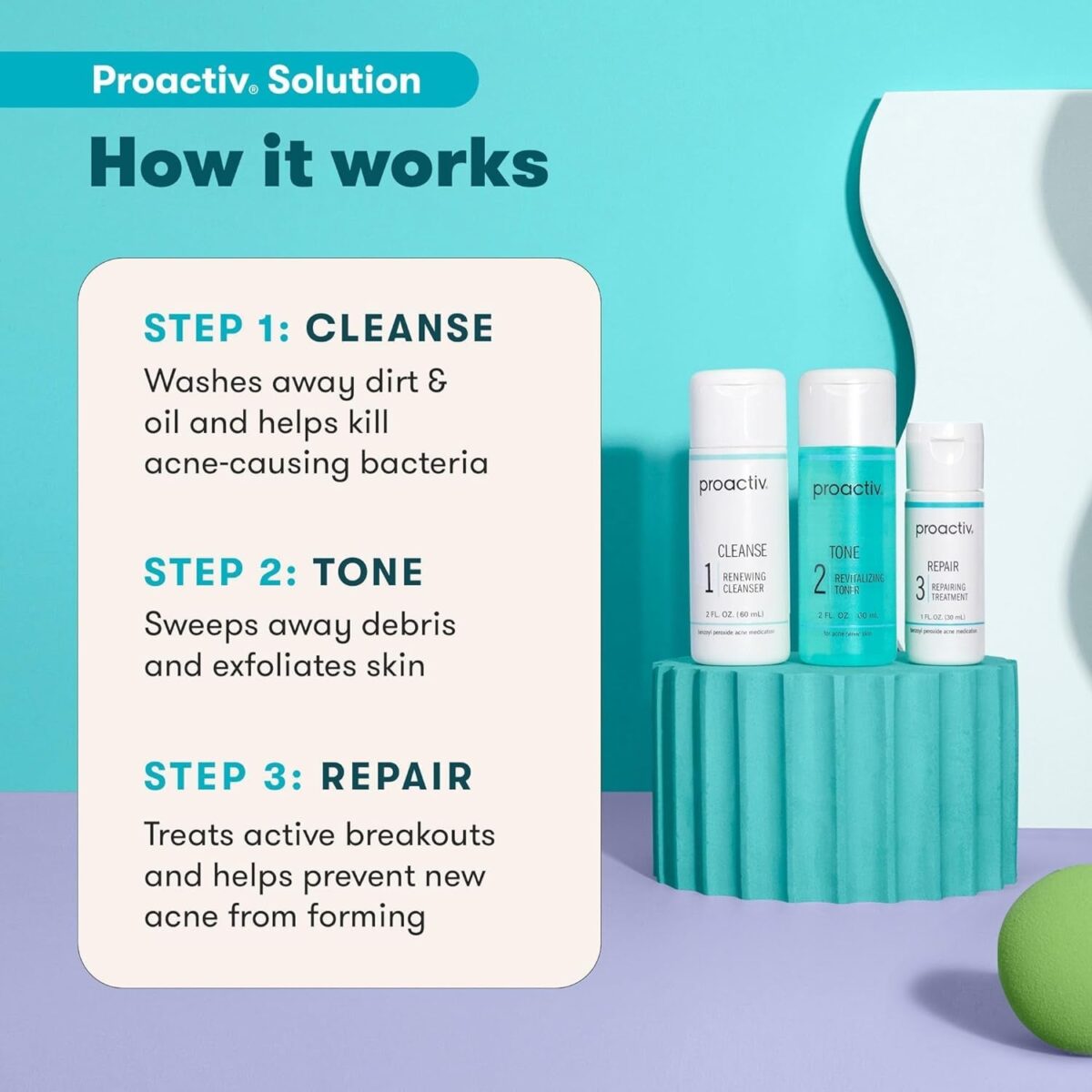 "Proactiv Complete Acne Skin Care Kit - 3 Step Treatment with Benzoyl Peroxide Face Wash, Repairing Spot Treatment, and Exfoliating Toner - 30 Day Program"