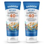 Badger Reef Safe Sunscreen, SPF 40 Sport Mineral Sunscreen, 98% Organic Sunscreen Ingredients, Broad Spectrum, Water Resistant, Zinc Oxide Sunscreen, Unscented, 2.9 Fl Oz