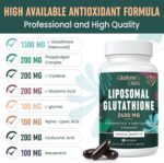 2400MG Liposomal Glutathione | Max Absorption | Glutathione Supplement with Hyaluronic Acid, Resveratrol, L - Glutathione Reduced, Non - GMO Antioxidant for Aging Defense, Energy, 60 Softgels