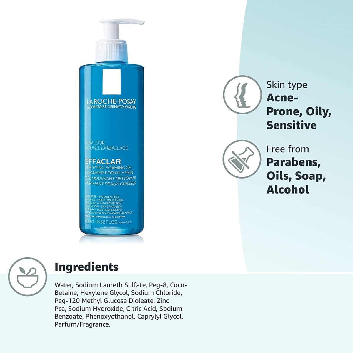 La Roche-Posay Effaclar Purifying Foaming Gel Cleanser for Oily Skin, Alcohol Free Acne Face Wash, Oil Absorbing Deep Pore Cleanser, Oil Free, Light Scent and Safe for Sensitive Skin - Free & Fast Delivery