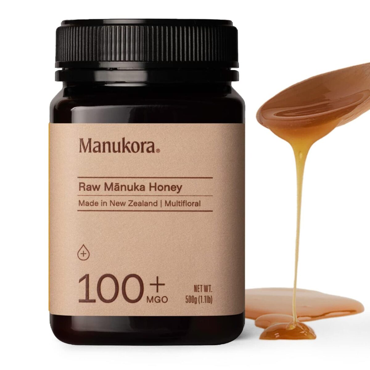 Manukora Raw Manuka Honey, MGO 100+, New Zealand Honey, Non-Gmo, Traceable from Hive to Hand, Daily Wellness Support - 500G (1.1 Lb)