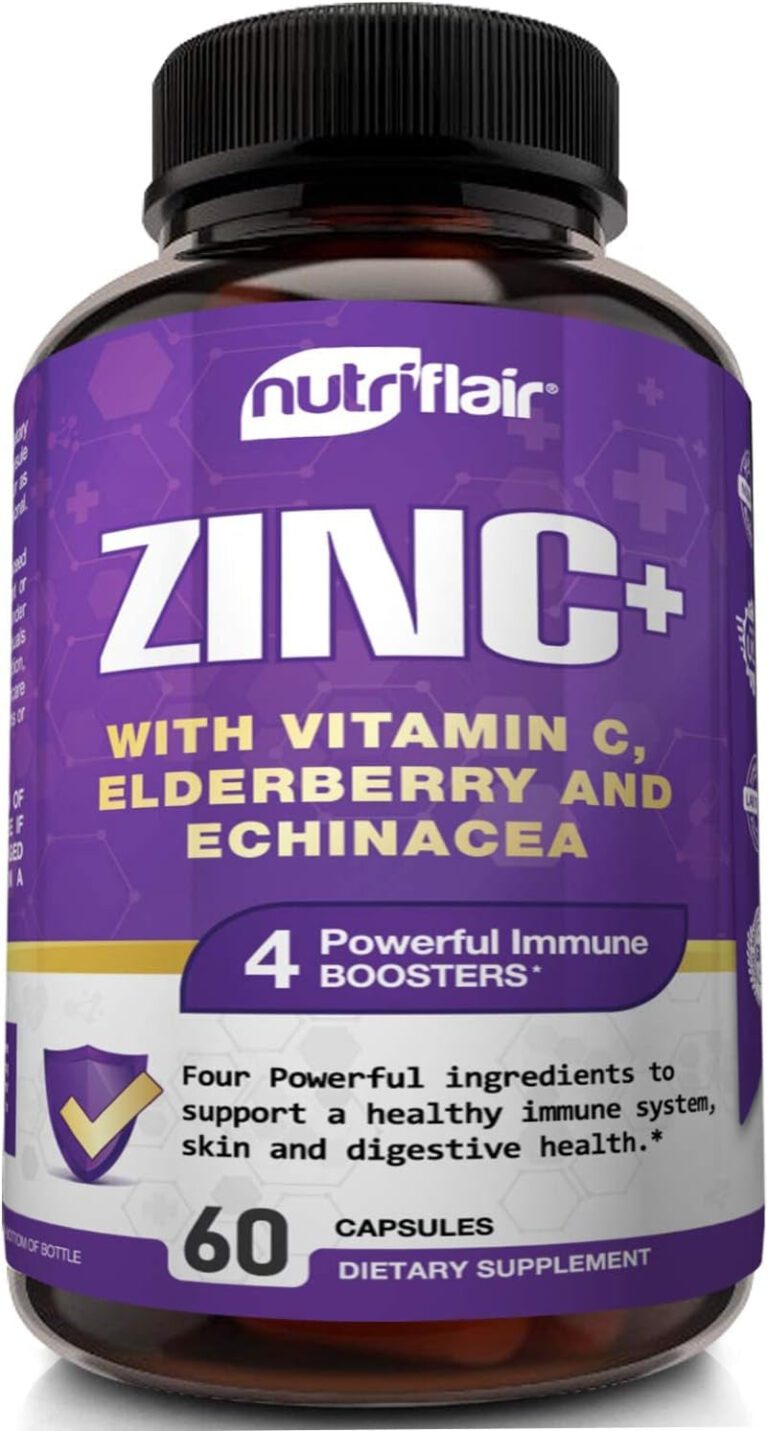 "Boost Your Immune System with Nutriflair Zinc 50Mg - Enhanced with Vitamin C, Elderberry, and Echinacea Purpurea Extract - The Ultimate Immune Support Formula with 4 Powerful Defense Ingredients!"