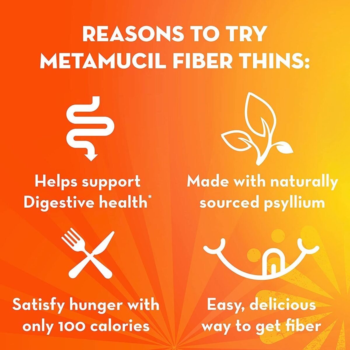 Metamucil, Fiber Thins, Daily Psyllium Husk Fiber Supplement, Supports Digestive Health and Satisfies Hunger, Chocolate Flavor, 12 Servings (Pack of 4)