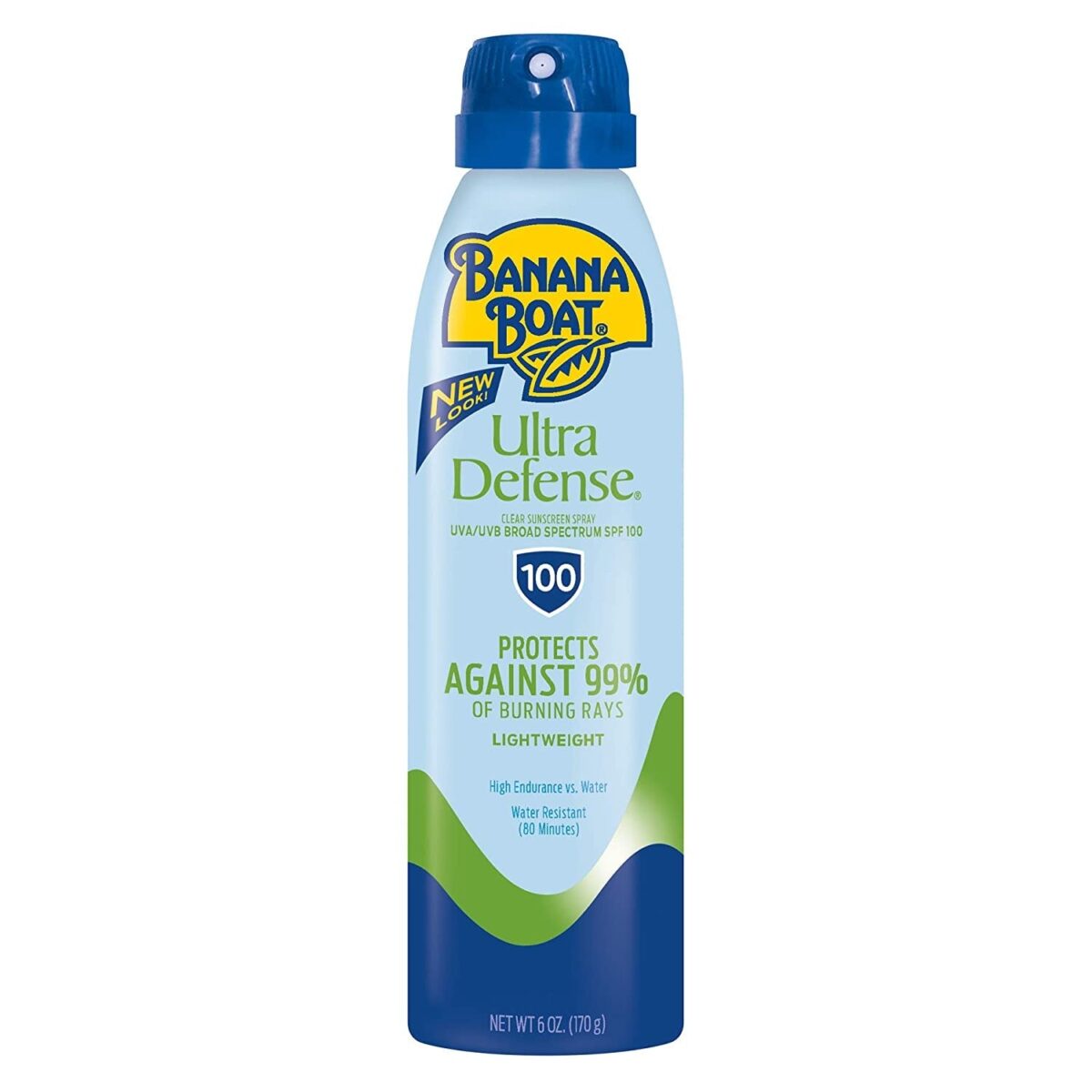 Banana Boat Ultra Defense MAX Skin Protect Clear, Broad Spectrum, Ultra Mist Sunscreen Spray, SPF 100, 6Oz, Blue Cyan